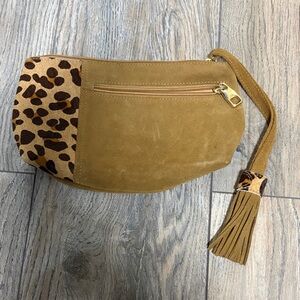 Leopard Print Tan Suede Clutch